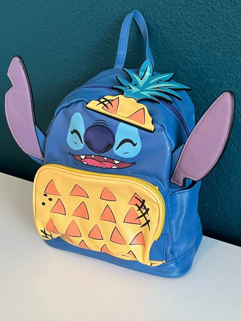 Disney Lilo & Stitch Faux Leather Backpack Purse Deluxe Travel Bag Pineapple